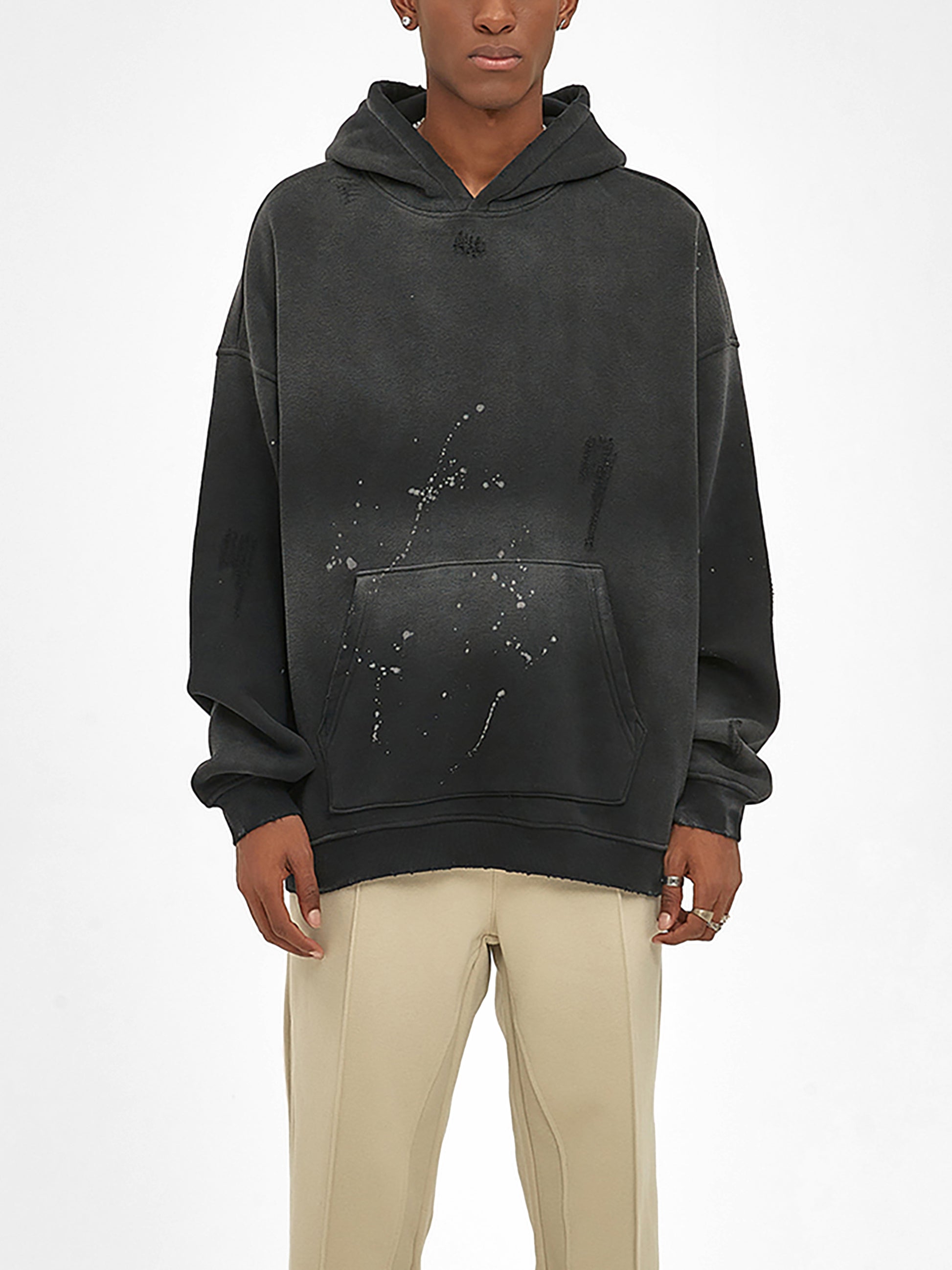 Vintage Wash Frayed Fleece Hoodie - 360 GSM